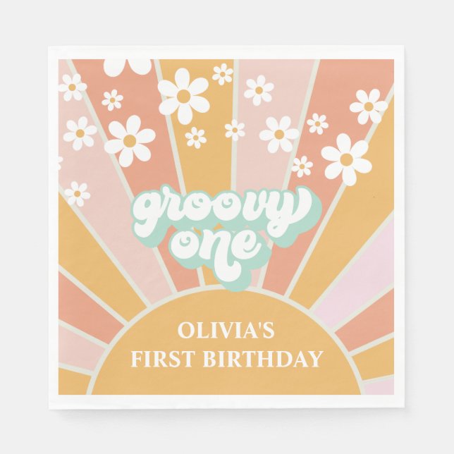 Servilleta De Papel Groovy One Retro Sunshine daisy boho Placa de pape (Anverso)