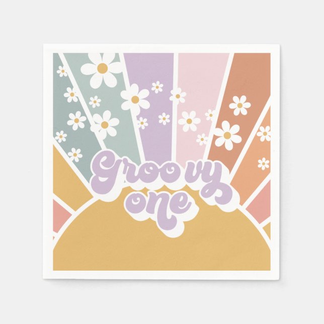 Servilleta De Papel Groovy One Retro Sunshine Rainbow Daisy (Anverso)