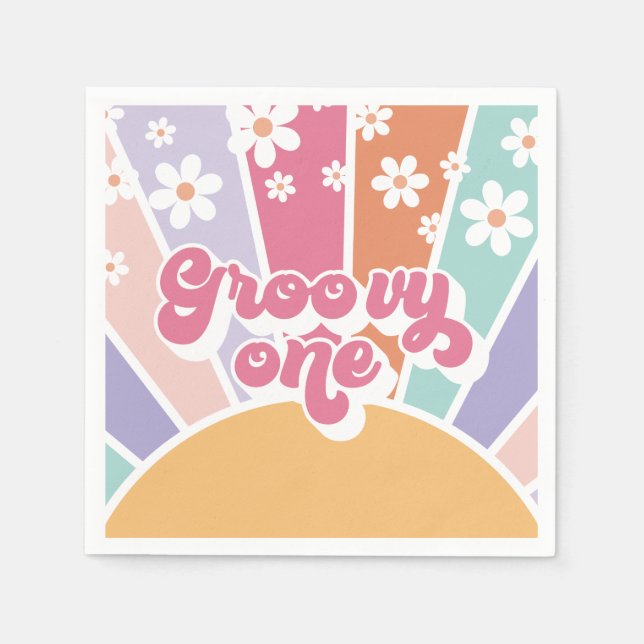 Servilleta De Papel Groovy One Retro Sunshine Rainbow Daisy (Anverso)