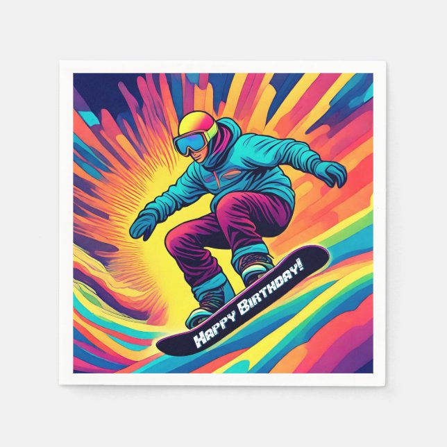 Servilleta De Papel Groovy Psychedelic Adolescente Snowboard Cumpleaño (Anverso)