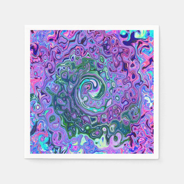 Servilleta De Papel Groovy Resumen Retro Green y Purple Swirl (Anverso)