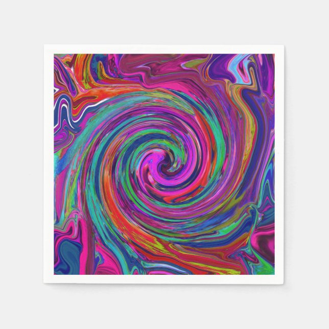 Servilleta De Papel Groovy Resumen Retro Magenta Bañada Arcoiris Oscur (Anverso)