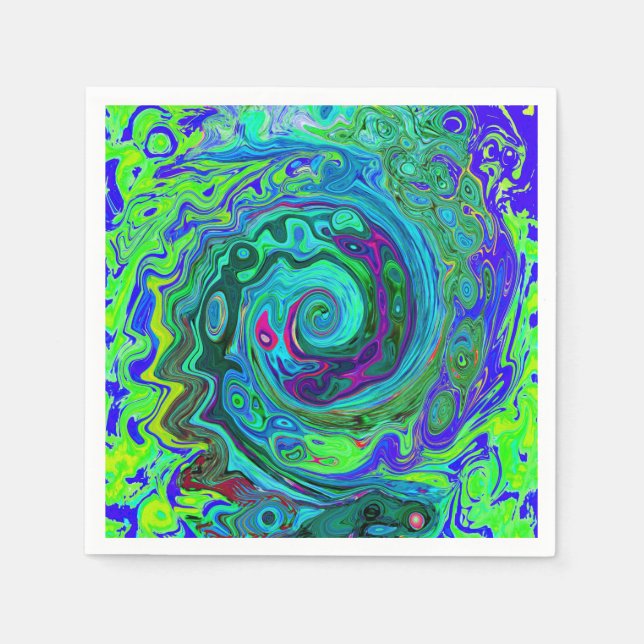 Servilleta De Papel Groovy Resumen Swirl Retro Verde y Azul (Anverso)