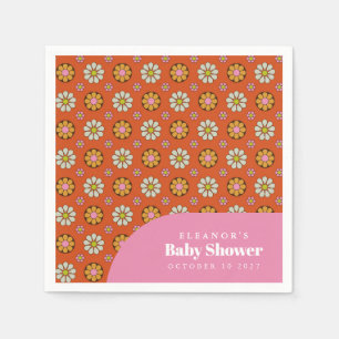 Servilleta De Papel Groovy Retro años 60 Flores Naranja Fiesta de Bebé