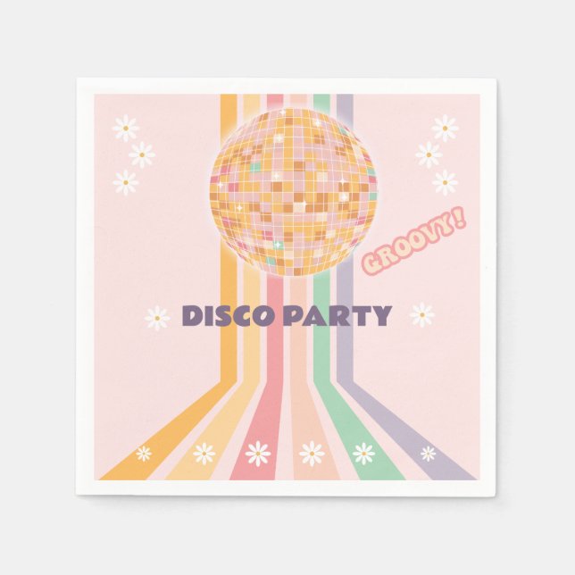 Servilleta De Papel Groovy Retro Daisy Disco Cumpleaños (Anverso)