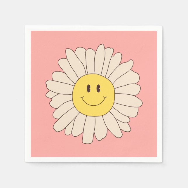 Servilleta De Papel Groovy Retro Daisy Pink (Anverso)