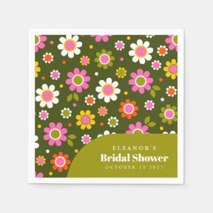 Servilleta De Papel Groovy Retro Flores Olive Bridal Shower Personaliz