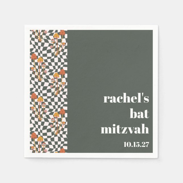 Servilleta De Papel Groovy Retro Green Mushrooms Personalizado Bat Mit (Anverso)