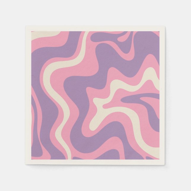Servilleta De Papel Groovy Retro Liquidado Abstract Púrpura Rosa (Anverso)