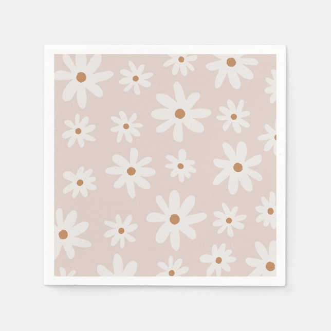 Servilleta De Papel Groovy Retro Luz Marrón Daisy Floral (Anverso)