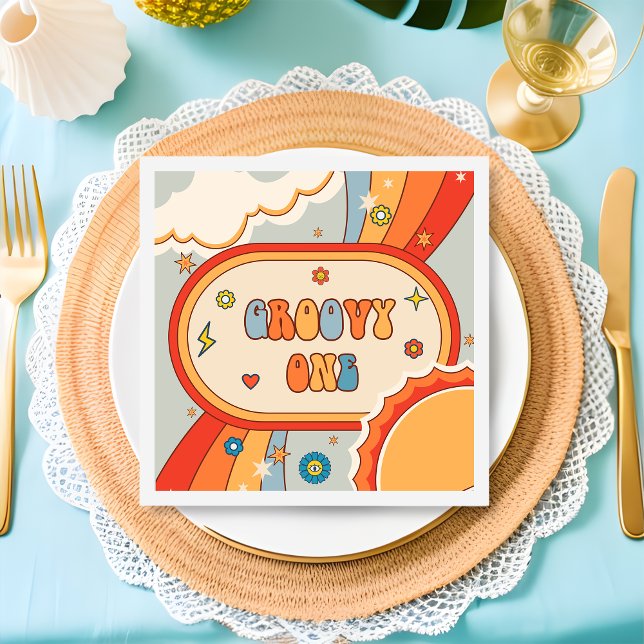 Servilleta De Papel Groovy Retro Rainbow Birday Party Napkins (Subido por el creador)