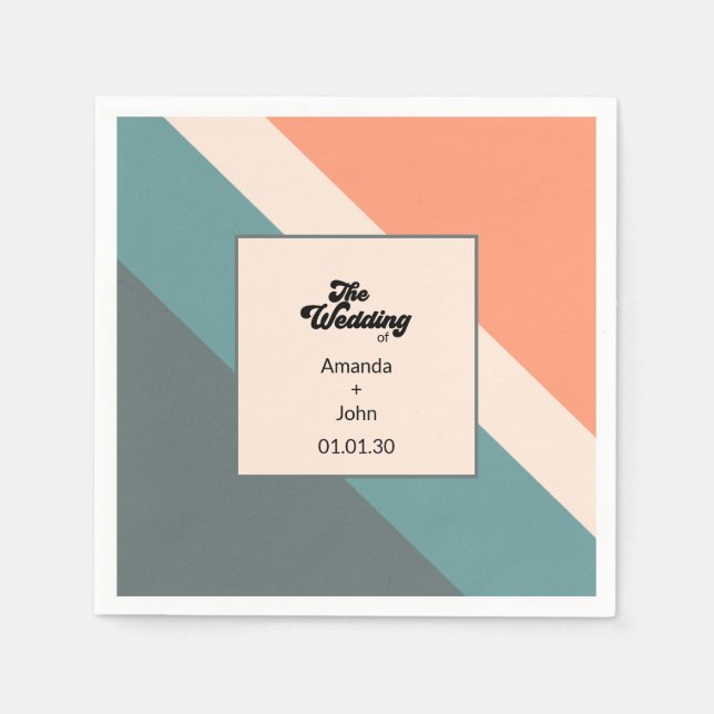 Servilleta De Papel Groovy-Retro The Wedding Of Orange Dusty Blue  (Anverso)