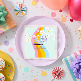 Servilleta De Papel Groovy Rollerskating Retro Rainbow Birday