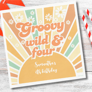 Servilleta De Papel Groovy salvaje y cuatro niños del sol retro cumple