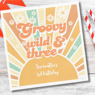 Servilleta De Papel Groovy salvaje y tres niños del sol retro cumpleañ