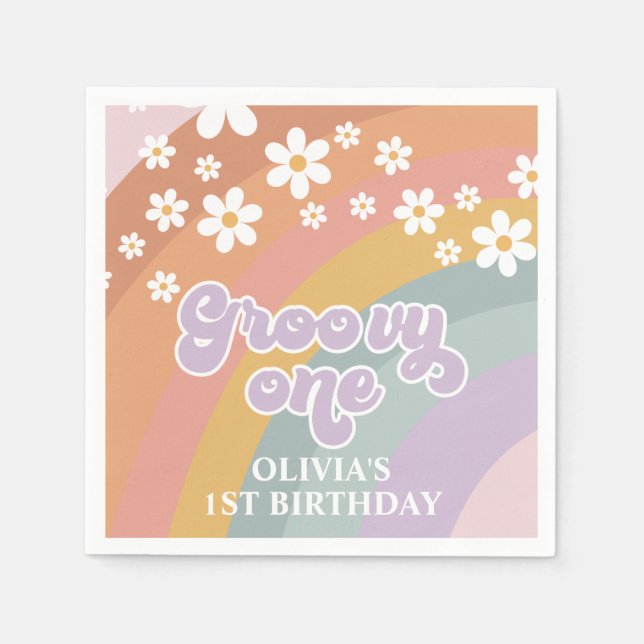 Servilleta De Papel Groovy un arco iris retro (Anverso)