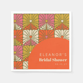 Servilleta De Papel Groovy Vintage Naranja Floral Despedida de Soltera