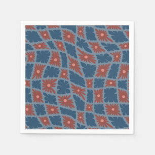 Servilleta De Papel Groovy Wavy Trippy 60 Flores Cheques Rojo Azul