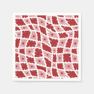 Servilleta De Papel Groovy Wavy Trippy 60 Flores Cheques Rojo Rosa