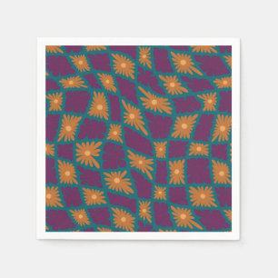 Servilleta De Papel Groovy Wavy Trippy Naranja Cheques de flores de 60