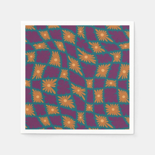 Servilleta De Papel Groovy Wavy Trippy Naranja Cheques de flores de 60 (Anverso)