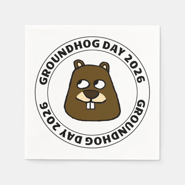 Servilleta De Papel Groundhog Day 2026 with Groundhog face (Anverso)
