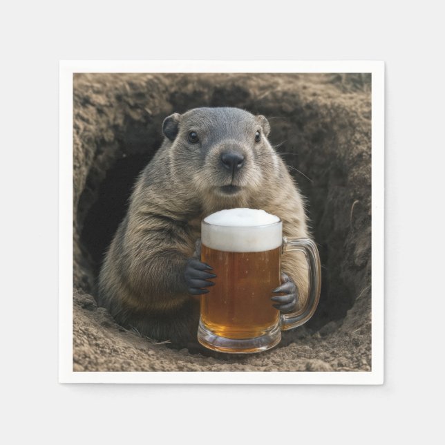 Servilleta De Papel Groundhog With Mug of Beer (Anverso)