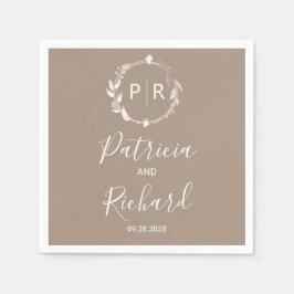 Servilleta De Papel Grullo Relieve metalizado falso Monograma Boda Nap