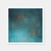 Grunge Boho Copper Blue Damask