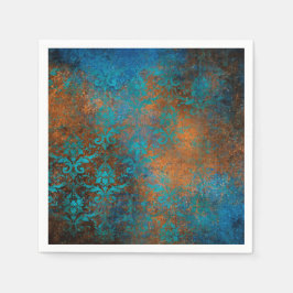 Servilleta De Papel Grunge Boho Copper Blue Floral Damask