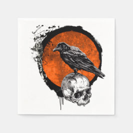 Servilleta De Papel Grunge Halloween Raven y Skull