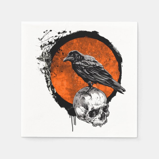Servilleta De Papel Grunge Halloween Raven y Skull (Anverso)