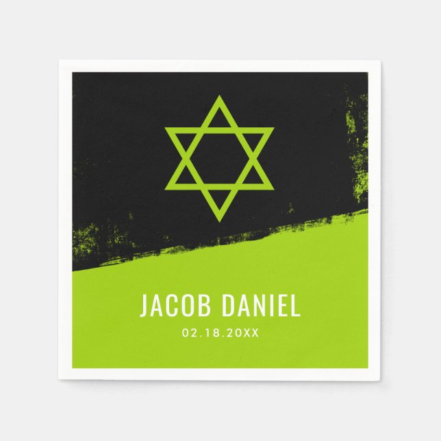 Servilleta De Papel Grunge Lime Green Black Bar Mitzvah (Anverso)