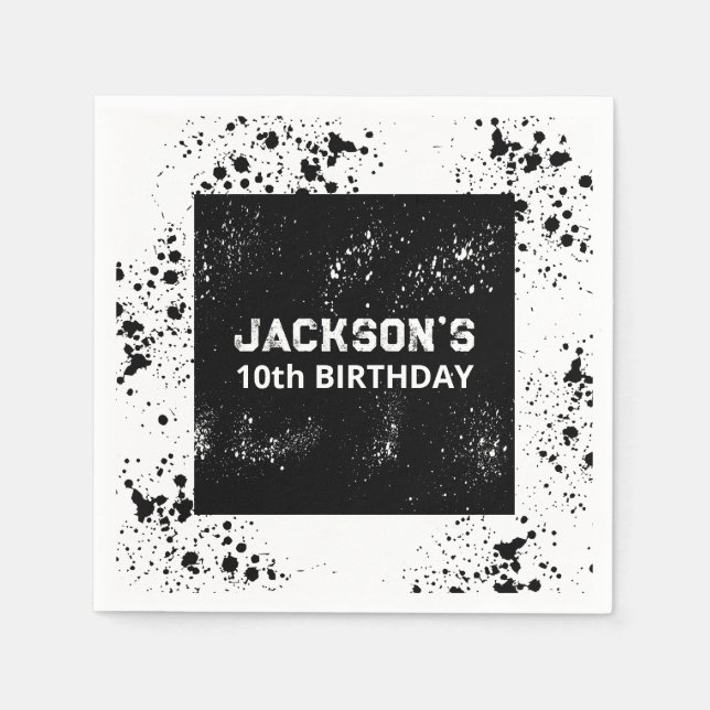 Servilleta De Papel Grunge Paint Splatter Black & White Birthday (Anverso)