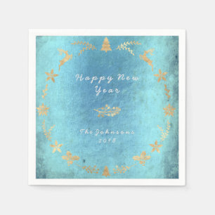 Servilleta De Papel Grungy Aquatic Ocean Old Gold Navidades