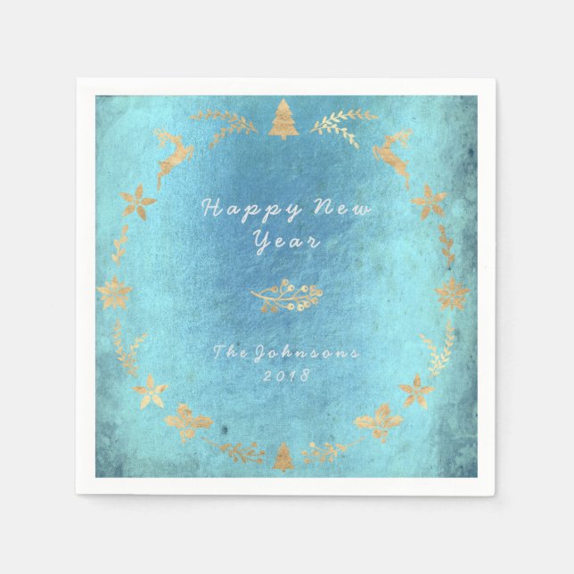 Servilleta De Papel Grungy Aquatic Ocean Old Gold Navidades (Anverso)