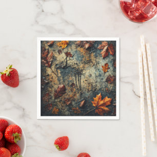 Servilleta De Papel Grungy Autumnal Leafy Cracked Concrete Decoupage