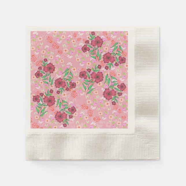 Servilleta De Papel Guardanapo de Papel flores e joaninhas (Anverso)