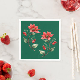 Servilleta De Papel Guardanapo  papel  Natal verde e Flores Vermelhas