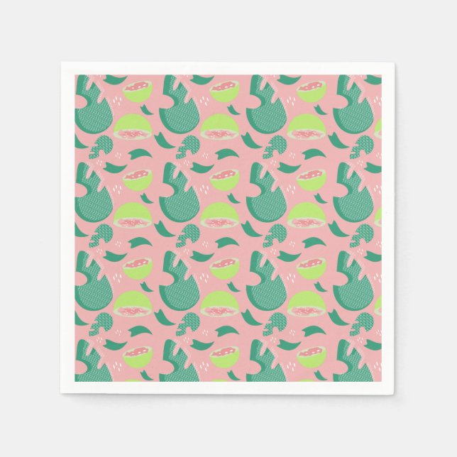 Servilleta De Papel Guava Greeneration Pink Green Fruit Pattern (Patró (Anverso)