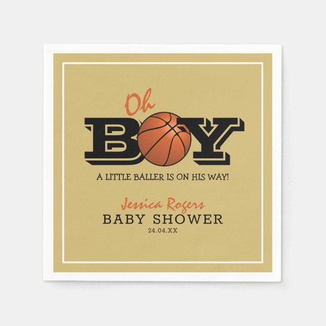 Servilleta De Papel Guay Basketball "Oh Boy" Baby Shower (Anverso)