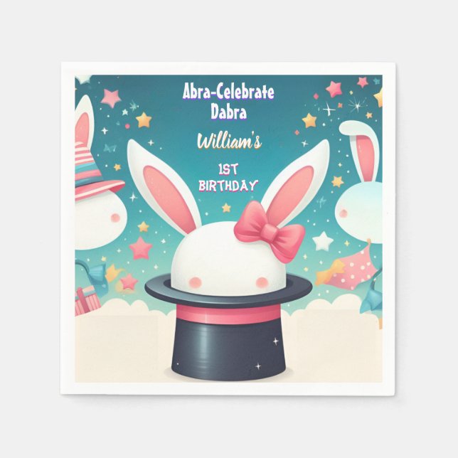 Servilleta De Papel Guay Cute Bunny Tv Fiesta Magic Show 1er cumpleaño (Anverso)