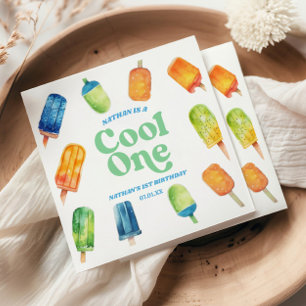 Servilleta De Papel Guay One Blue Retro Popsicle Primer Fiesta de cump