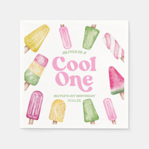 Servilleta De Papel Guay One Popsicle Retro Rosado Primer Fiesta de cu