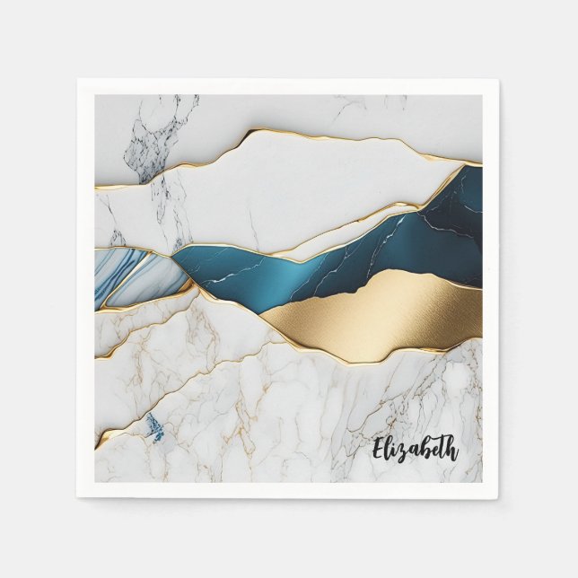 Servilleta De Papel Guay White Turquise Marble Stone Gold (Anverso)