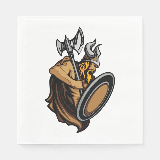 Servilleta De Papel Guerrero vikingo bárbaro nórdico con hacha y escud (Anverso)