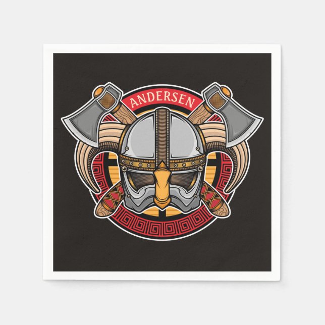 Servilleta De Papel Guerrero vikingo nórdico ADD NOMBRE Hacha nórdica  (Anverso)