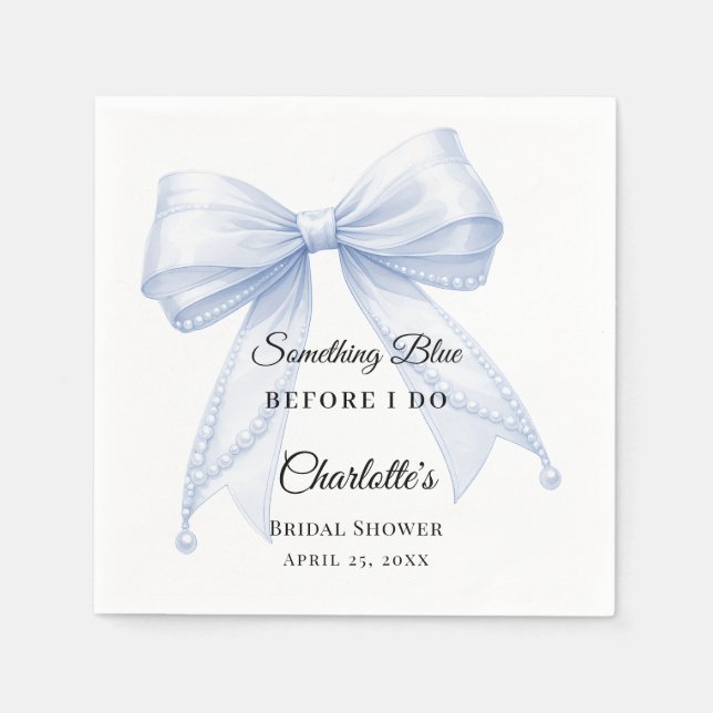 Servilleta De Papel Guest book Bridal Shower bow something blue (Anverso)