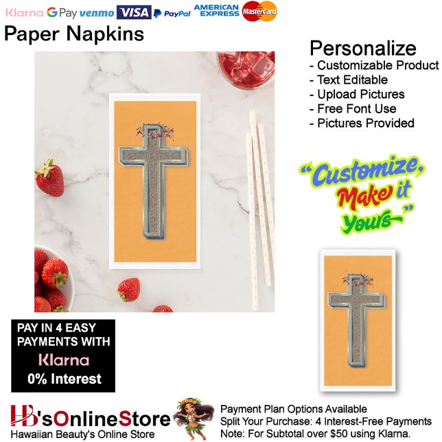 Servilleta De Papel Guest towel Paper Napkins Orange Background (Cross Biblical Faith Religion Orange Background Paper Guest Towels.)