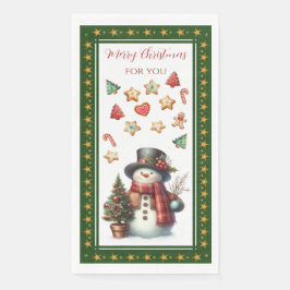 Servilleta De Papel Guest Towel with Snowman & Christmas Cookies Green
